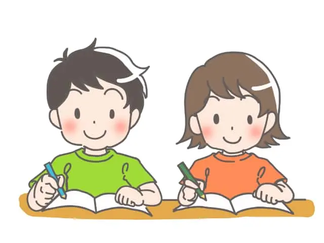 勉強する小学生の男女　健康管理や時短を算数に例えるイメージ